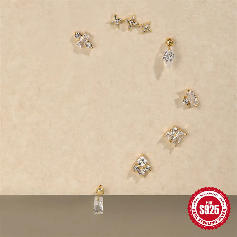 S925 sterling silver red flower stud earrings with square gravel texture in a gold colour.