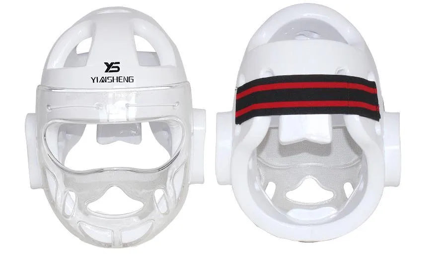 Karate helmet for boxing head protection in white, blue or red colour with size options from S to XL