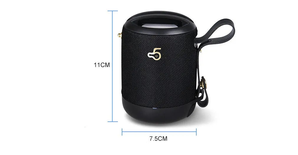Black wireless portable mini waterproof Bluetooth speaker with leather finish and card slot.