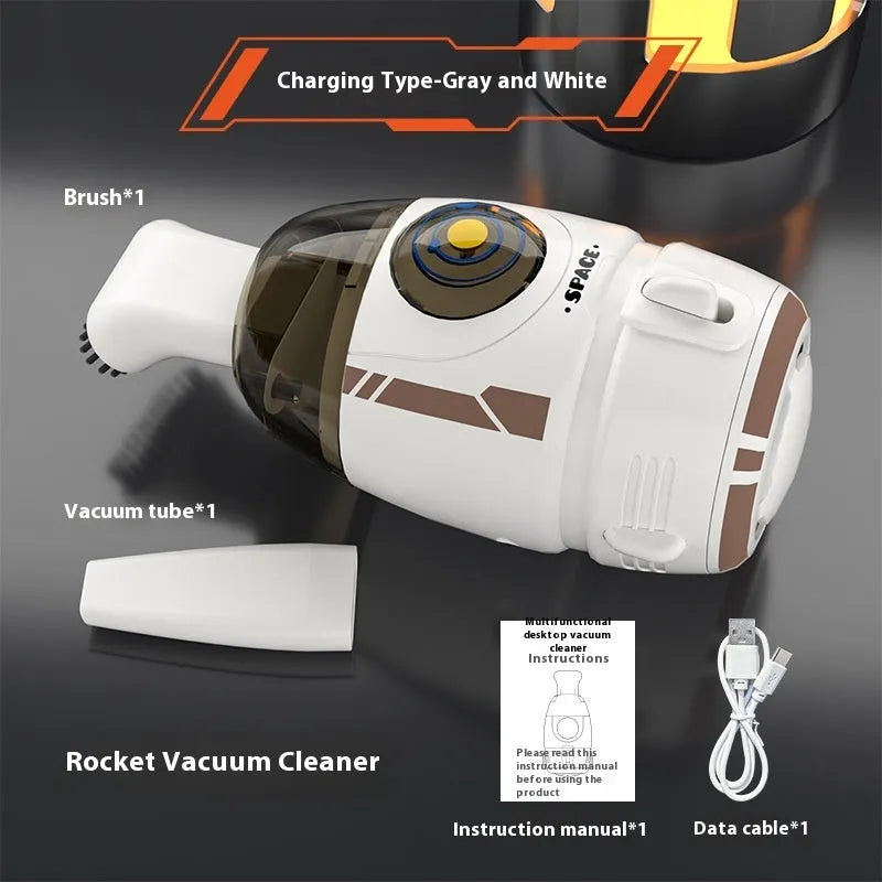 USB desktop vacuum cleaner in blue rocket design for keyboard and desk cleaning