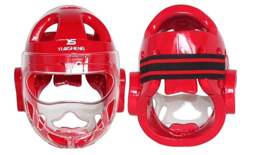 Karate helmet for boxing head protection in white, blue or red colour with size options from S to XL