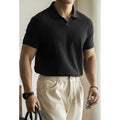 American-style cotton-polyester breathable short-sleeved polo shirt in blue colour showing regular fit and casual styling