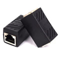 Black RJ45 network cable extender adapter for splicing Ethernet cables