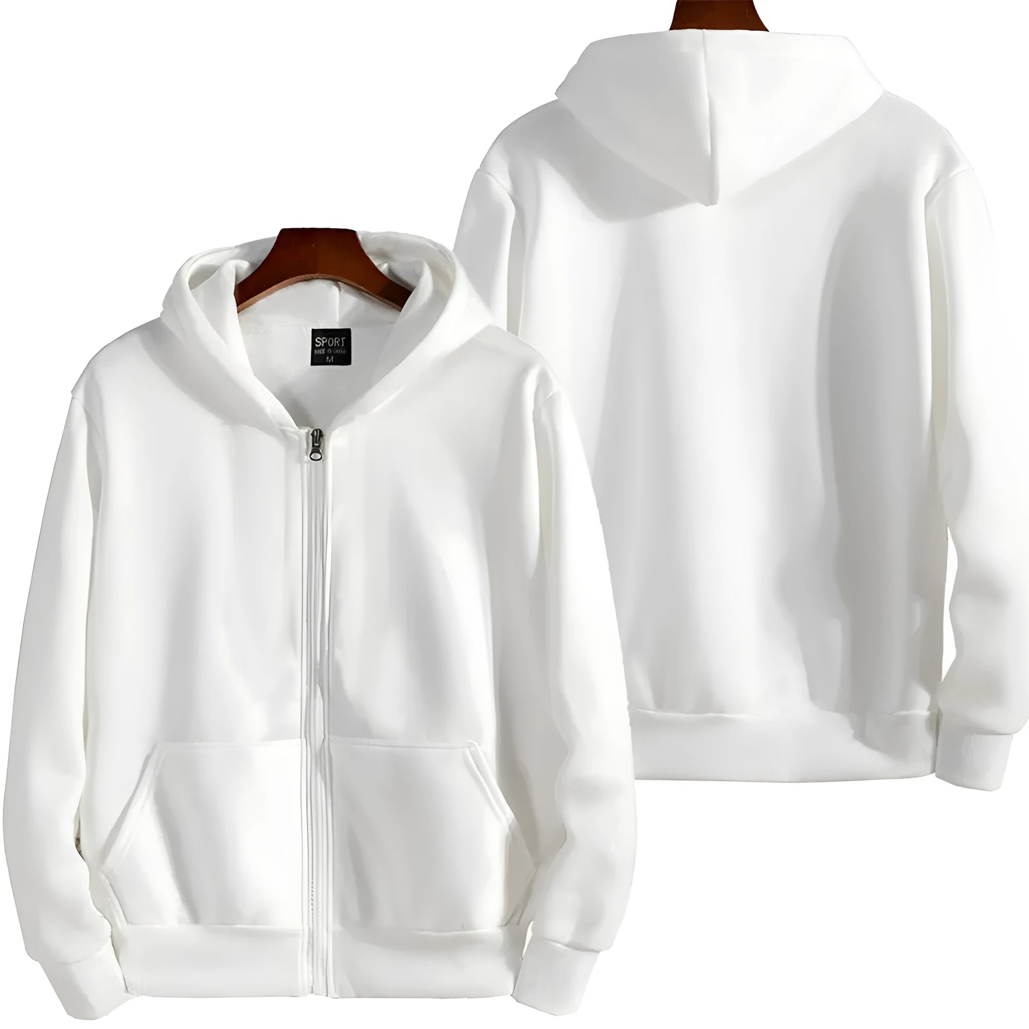Men's loose fit solid colour zip-up sports jacket on a hanger, shown in a neutral colour.