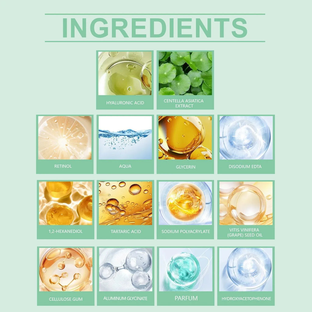 Retinol hydrating sheet face mask with hyaluronic acid and Centella asiatica extract.