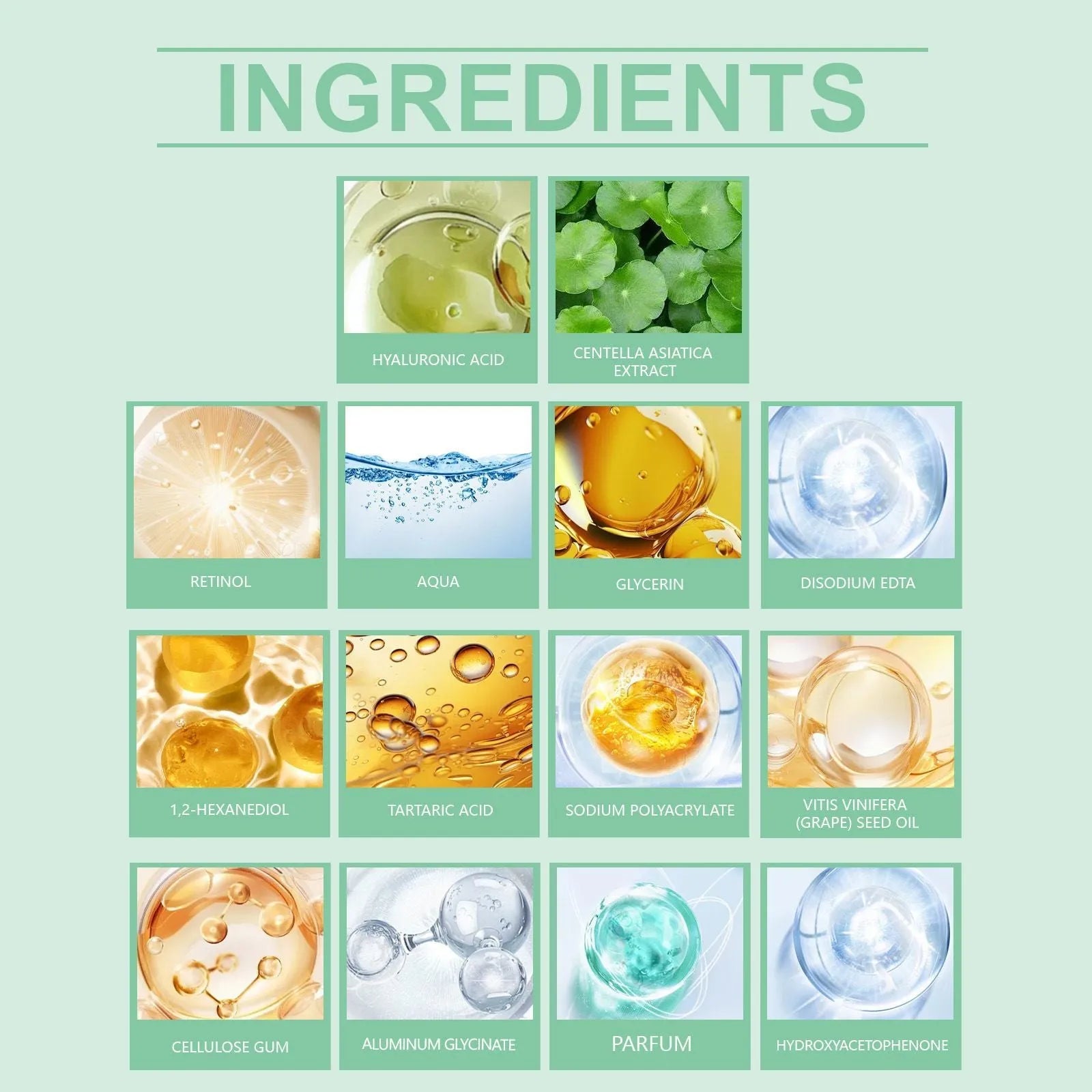 Retinol hydrating sheet face mask with hyaluronic acid and Centella asiatica extract.