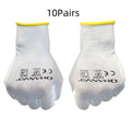 White PU coated labour gloves showing palm coating and mesh back panel