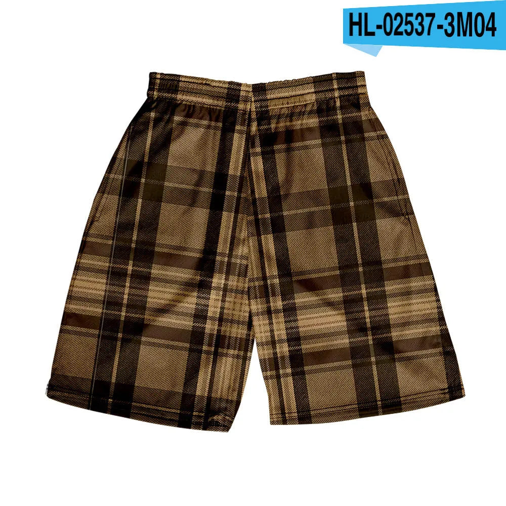 Men's plaid shorts with elastic waistband and straight leg design in multiple colour options