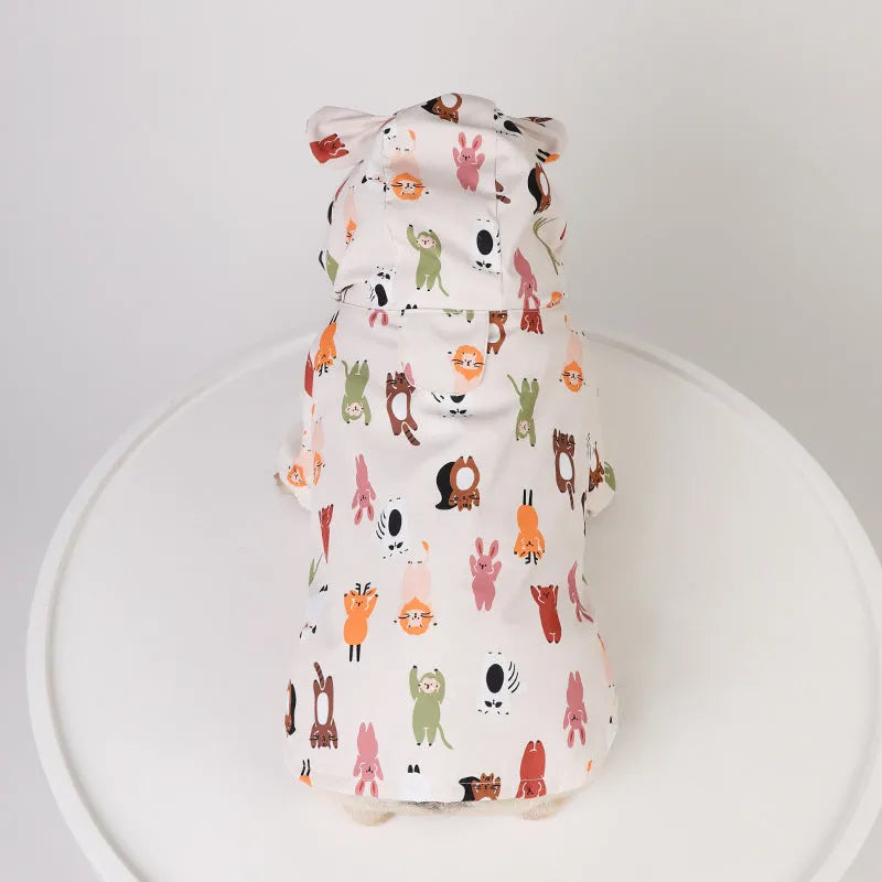 Beige cartoon dog raincoat with waterproof PU coating for small to extra large breeds