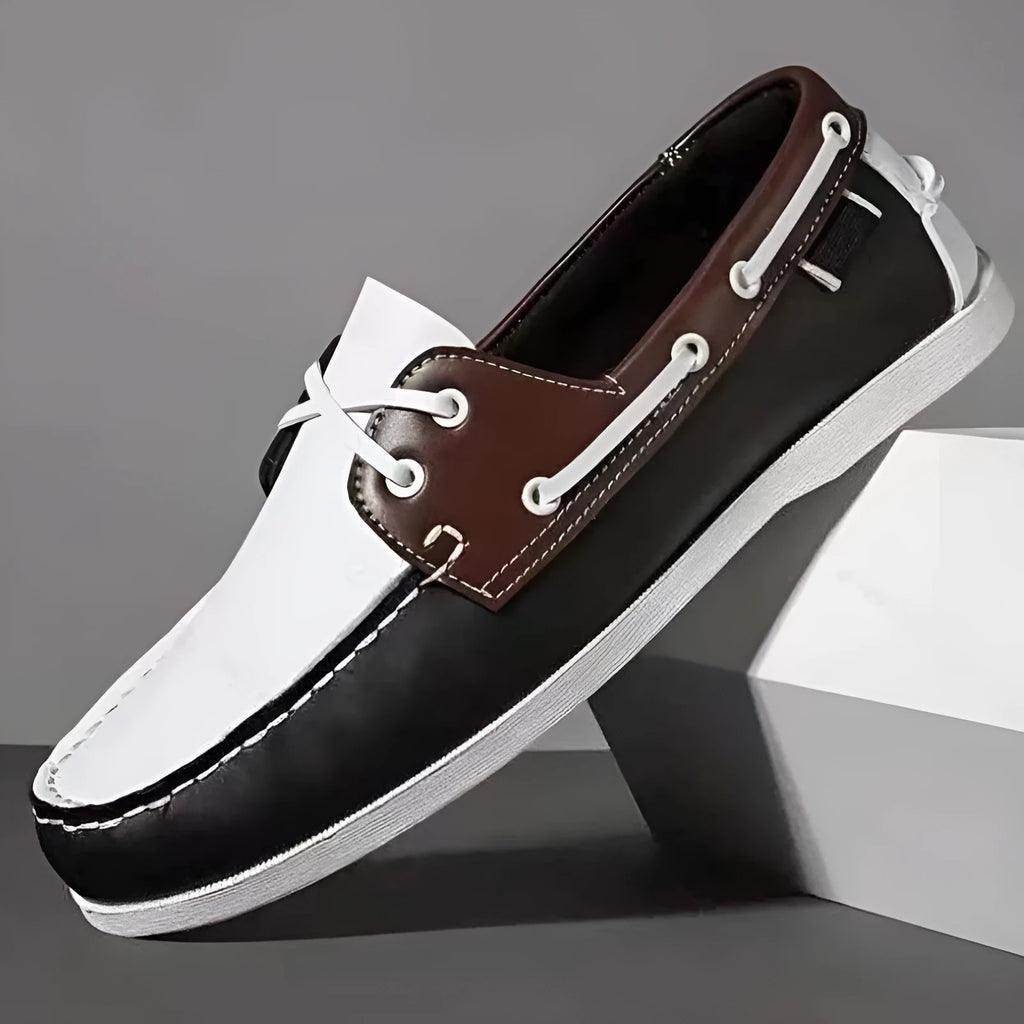 Men's British style casual shoes in artificial PU leather with a flat heel and round toe.