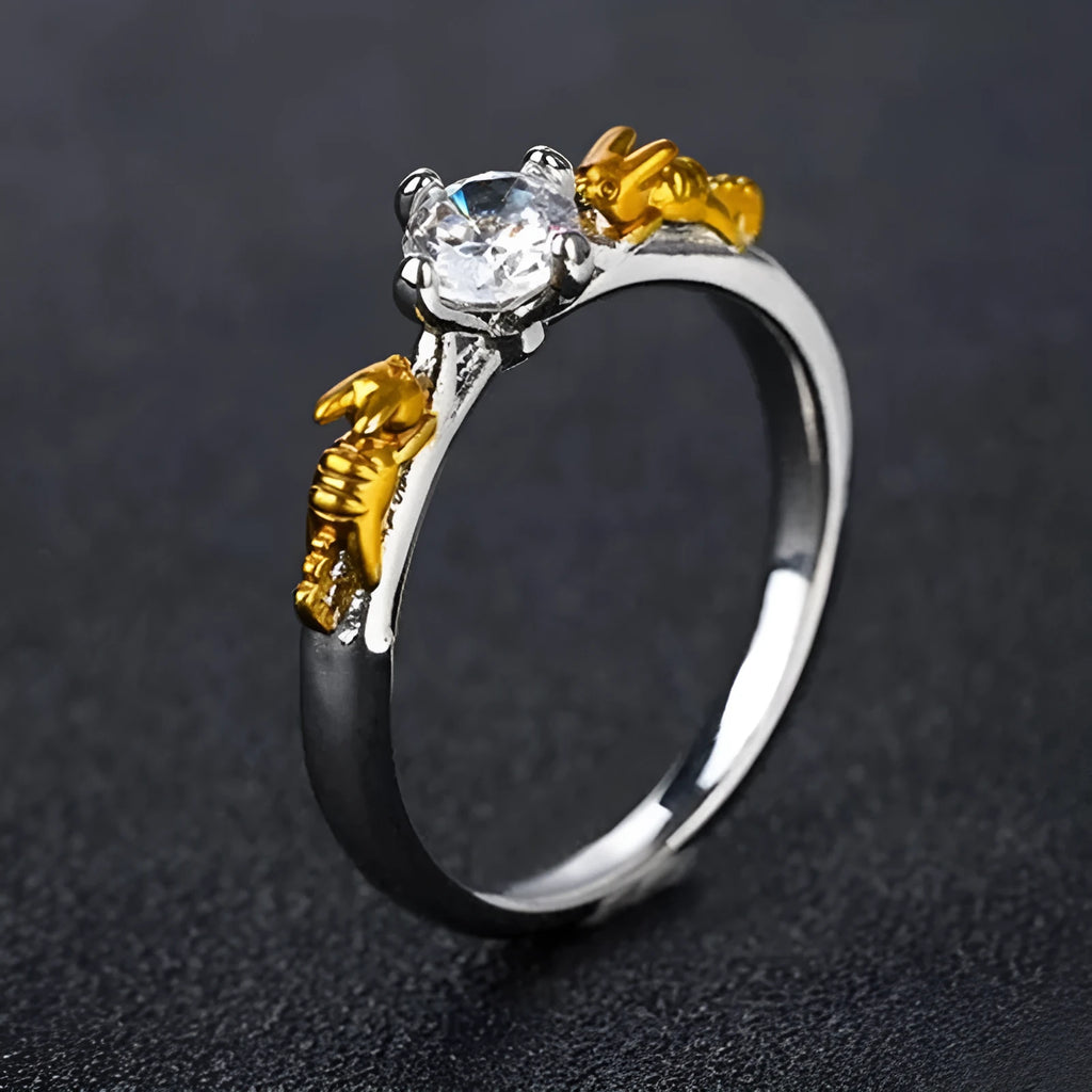 Black gold crystal crown fashion ring on copper base with adjustable sizing for cosplay and office wear