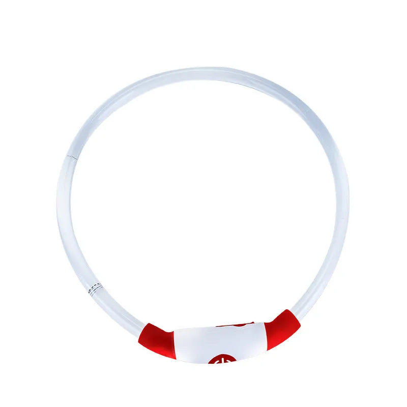 USB rechargeable LED dog collar glowing in dark with adjustable 70cm length