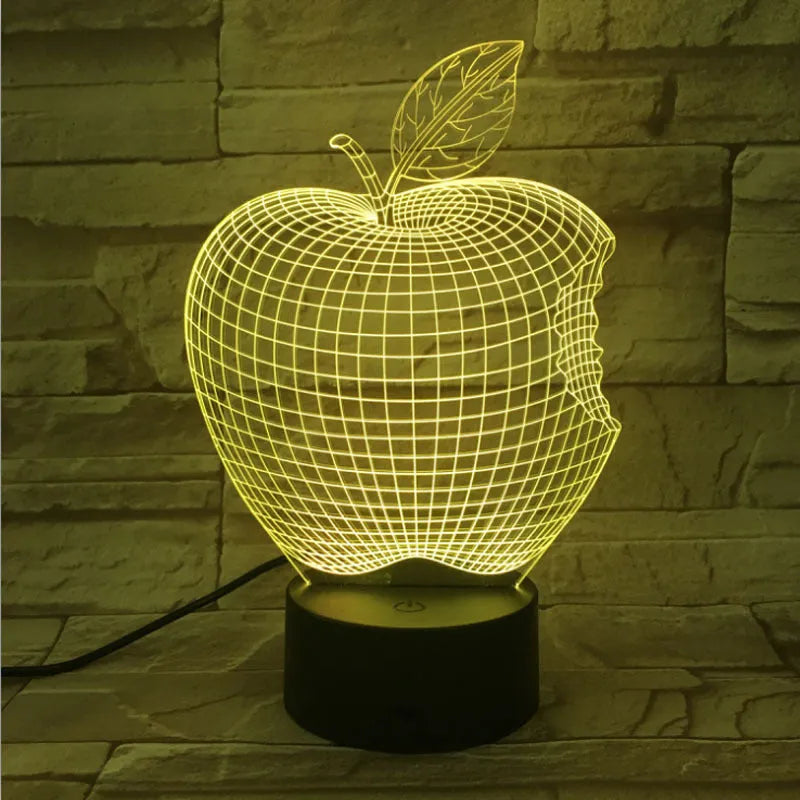 3D acrylic fruit-shaped LED night light with touch control and seven colour options.