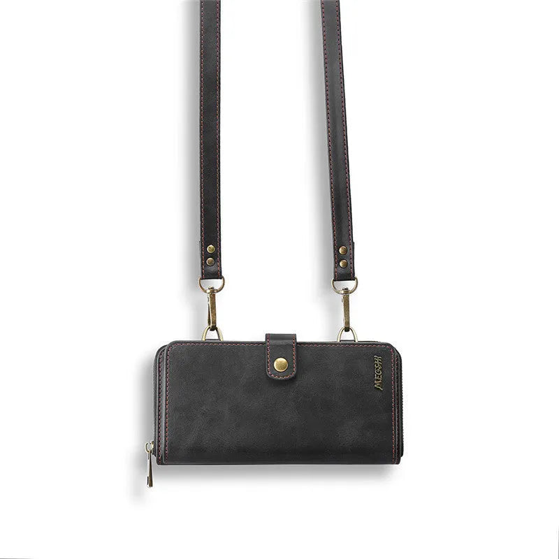 Detachable wallet backpack phone case with leather flip cover for iPhone and Samsung phones