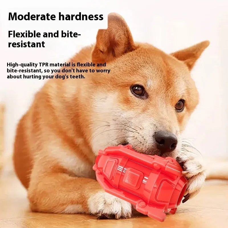 Pet food leakage toy in bright red, made from TPR material, designed for dog bite and chew treat dispensing play