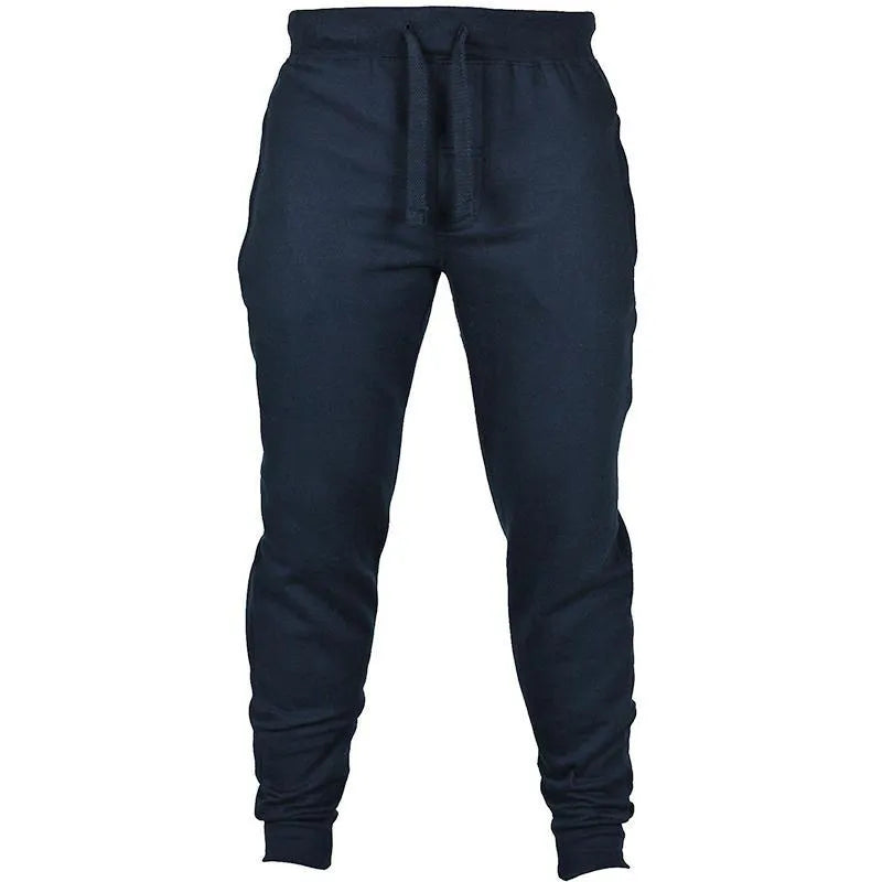Men's solid colour cotton fleece casual pants with drawstring waist
