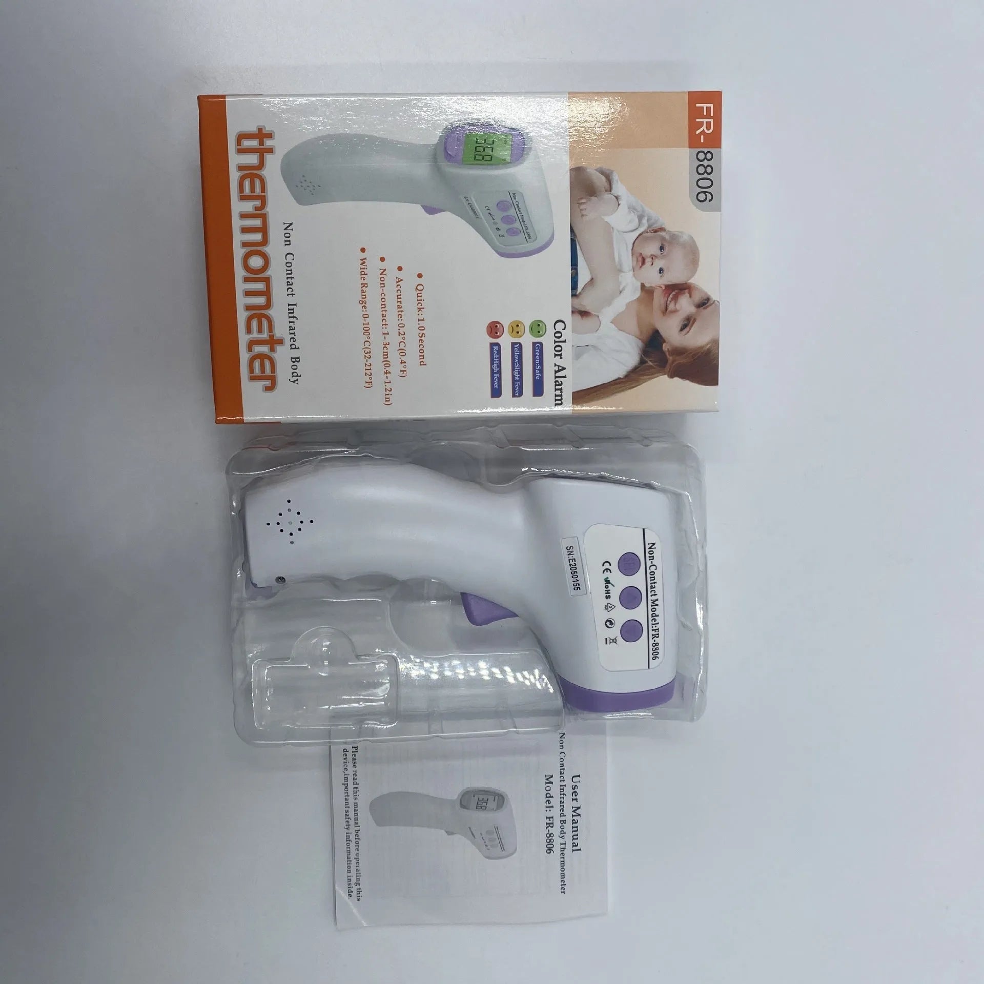 White digital non-contact thermometer with LCD display for infrared temperature measurement