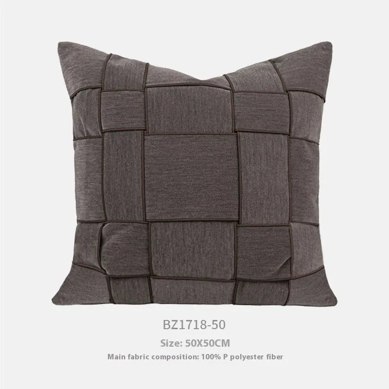 Square chenille woven sofa cushion pillow in beige, measuring 50 by 50 centimetres.
