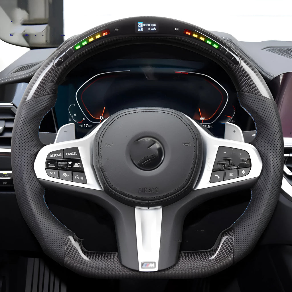 Black carbon fibre sports steering wheel with LED display for BMW X3 X5