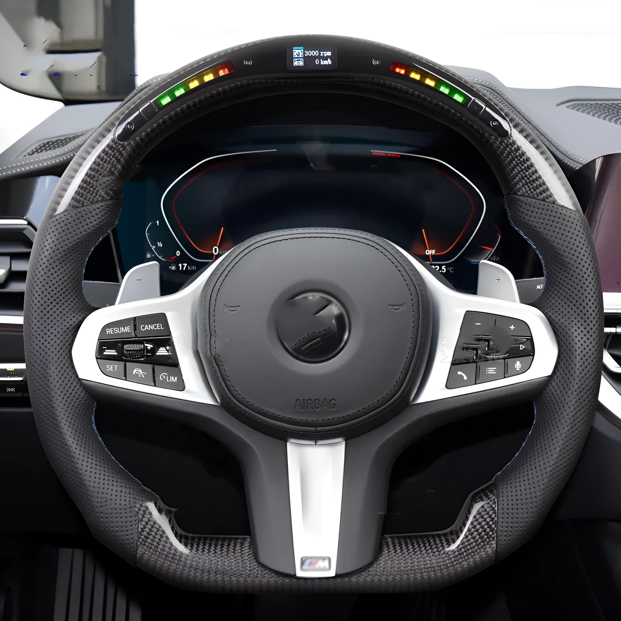 Black carbon fibre sports steering wheel with LED display for BMW X3 X5