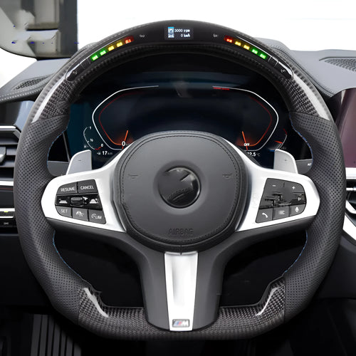 Black carbon fibre sports steering wheel with LED display for BMW X3 X5