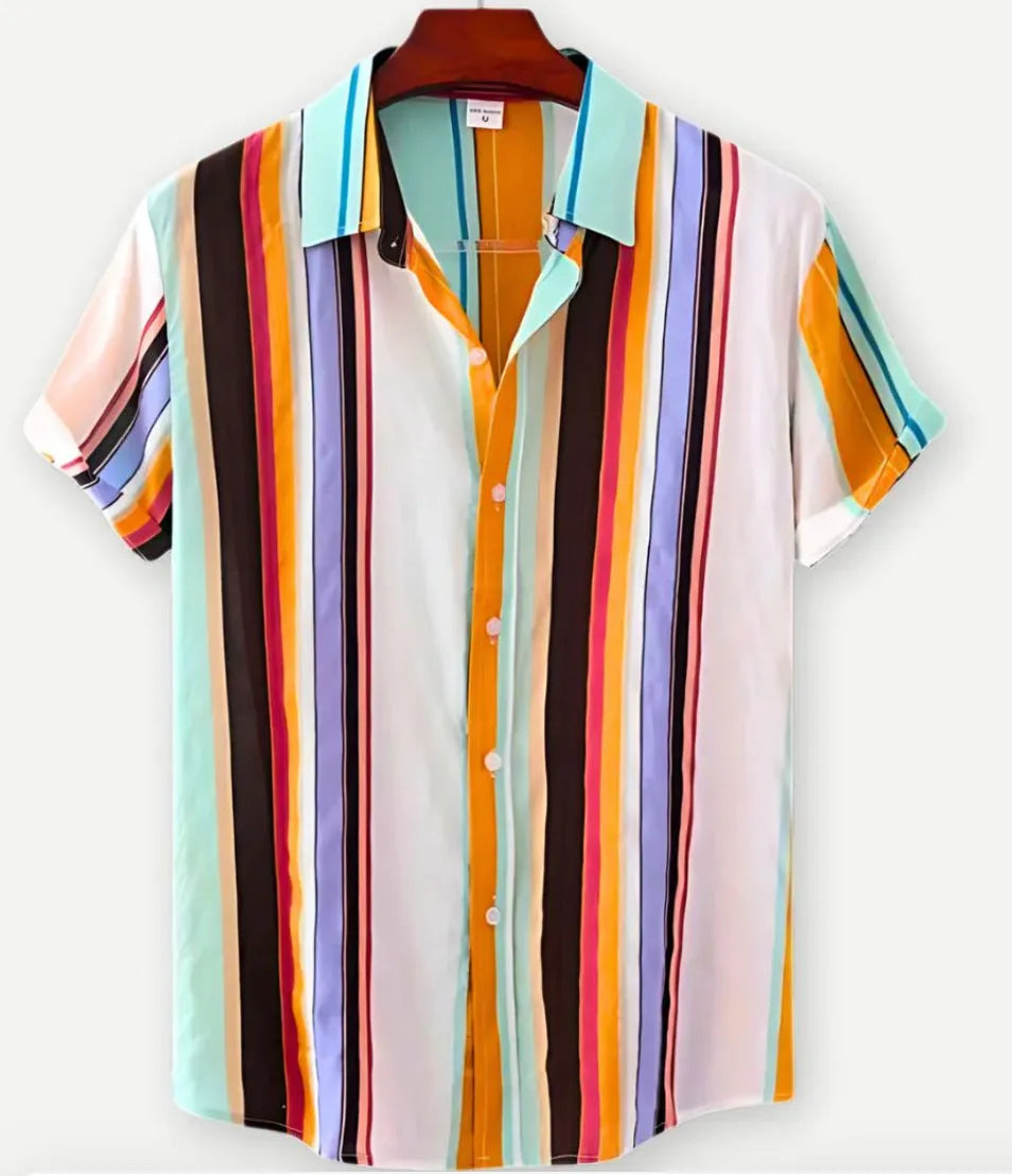 Hawaiian print short sleeve shirt with lapel collar and floral pattern in multiple colour options