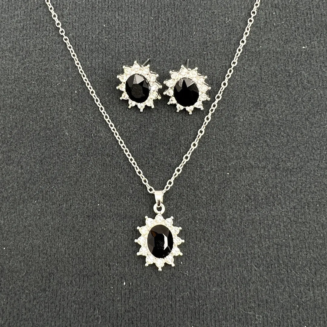 Sunflower zircon ear stud and necklace set in electroplated alloy jewellery with regular chain