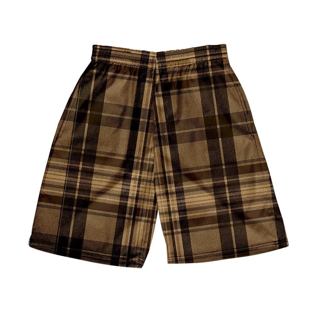 Men's plaid shorts with elastic waistband and straight leg design in multiple colour options