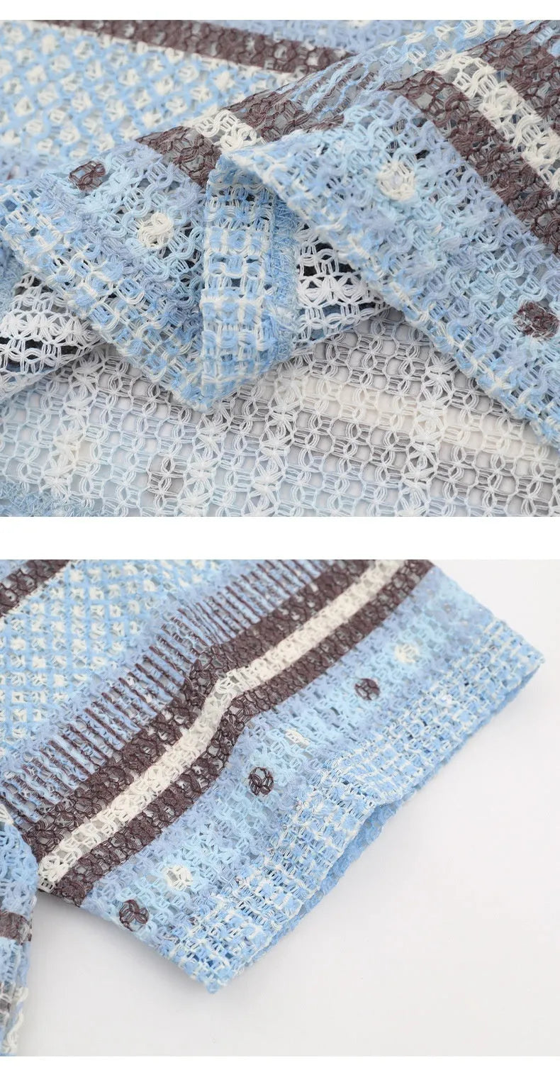 Men's loose fit printed short sleeve shirt in yellow or blue colour, made from polyester fabric