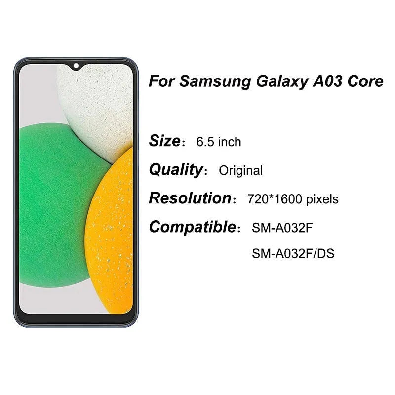 Samsung A03 Core mobile phone LCD screen assembly with capacitive touchscreen
