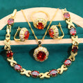 18k gold-plated zircon jewellery set with necklace, earrings, ring and bracelet in synthetic cubic zirconia