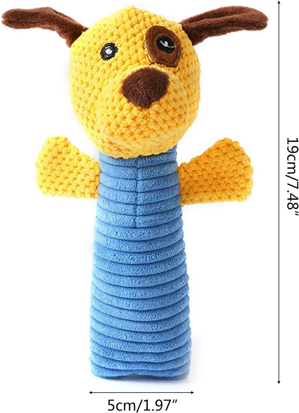 Soft plush dog chew toy in calf, frog, or puppy design with squeaker for dental care