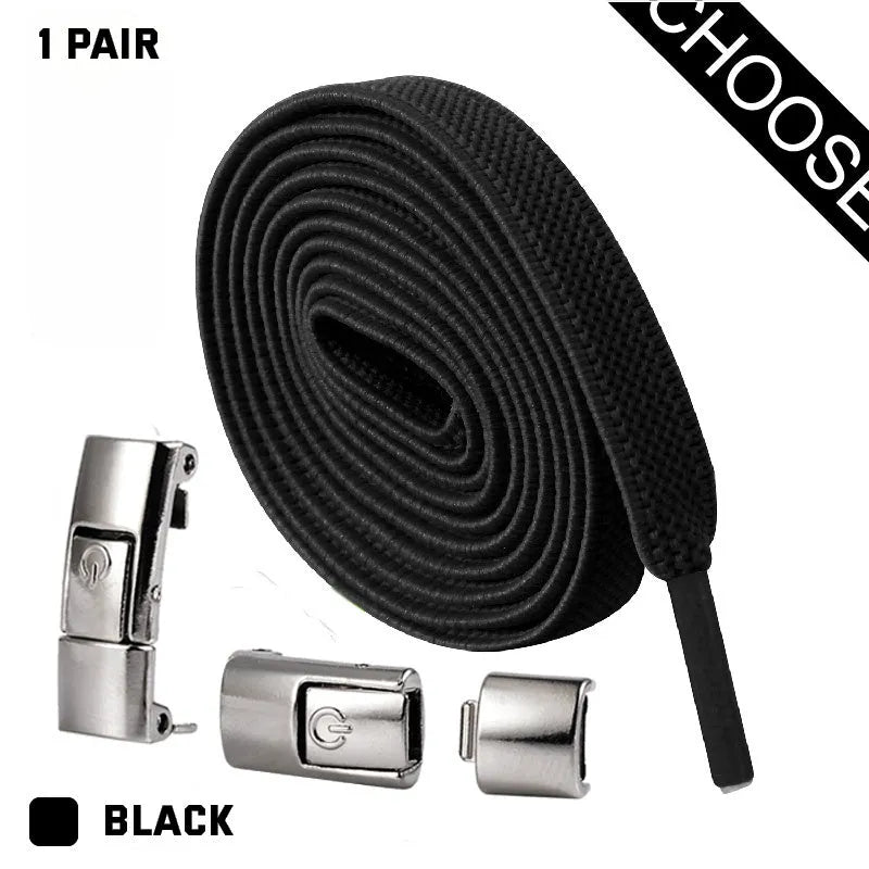 Press lock elastic shoelaces with 8mm widened flat design in various colours