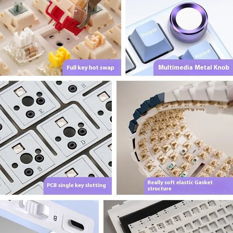 Wireless mechanical keyboard with Bluetooth connectivity showing multiple colour and switch options