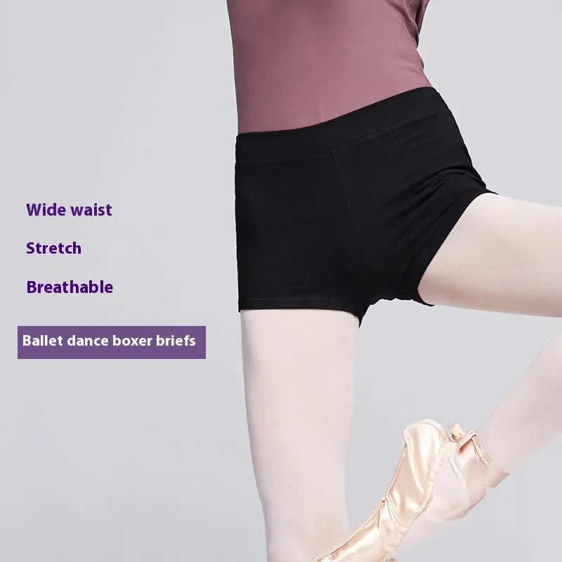 Black cotton ballet practice shorts for women's dance exercise and fitness