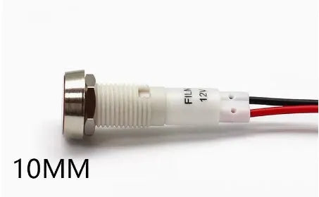 10mm stainless steel indicator light with flat end metal body and wire in various colours