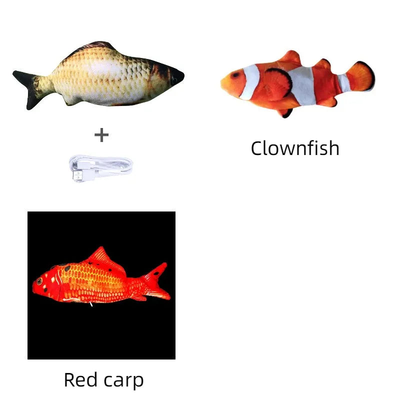Electronic jumping fish cat toy without cat nip, 30cm multicolour design with USB cable
