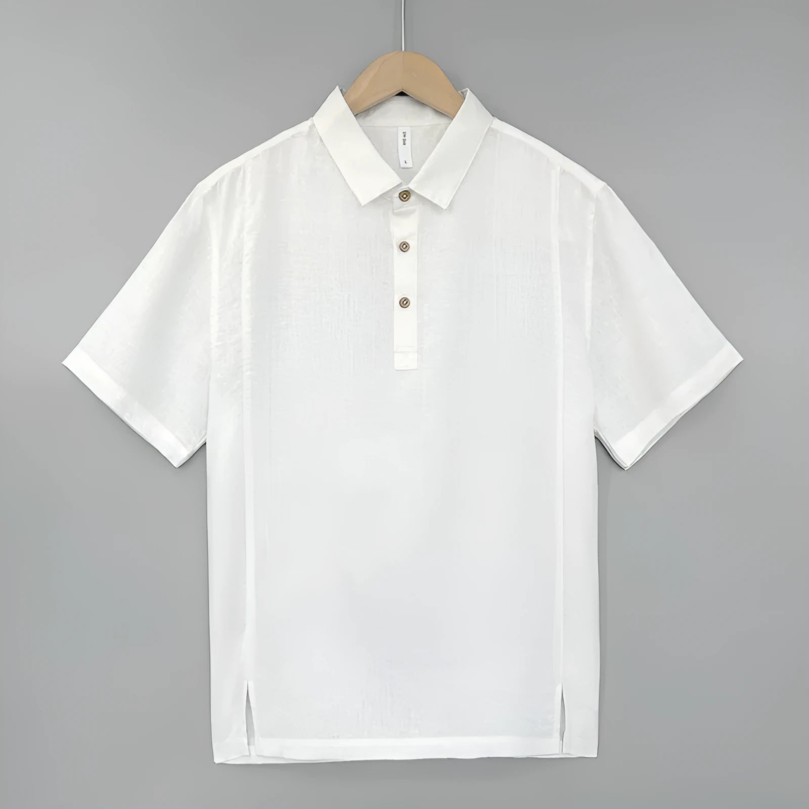 Men's linen summer top in a loose fit with short sleeves, shown in a choice of colours.