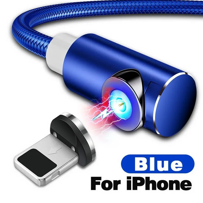 Magnetic charging cable with aluminium housing showing blind magnetic alignment and colour options