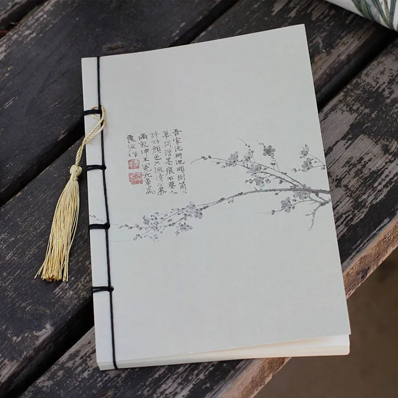 A5 antique wire-bound notebook with retro Chinese painting design on glossy embossed cover