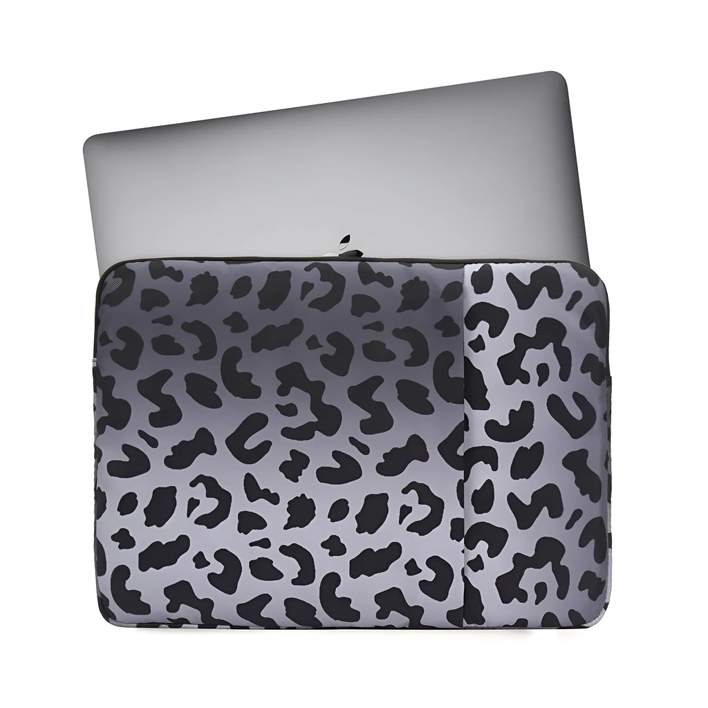 Leopard print laptop sleeve with anti-shock flannel lining for 13-inch and 14-inch devices