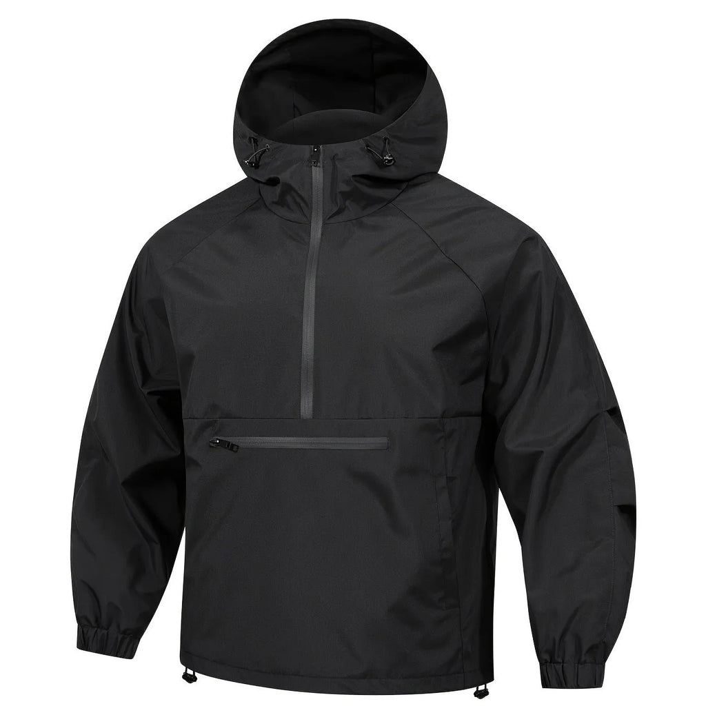 Men's Korean-style loose half-zip hooded jacket in corduroy fabric with rabbit fur composition