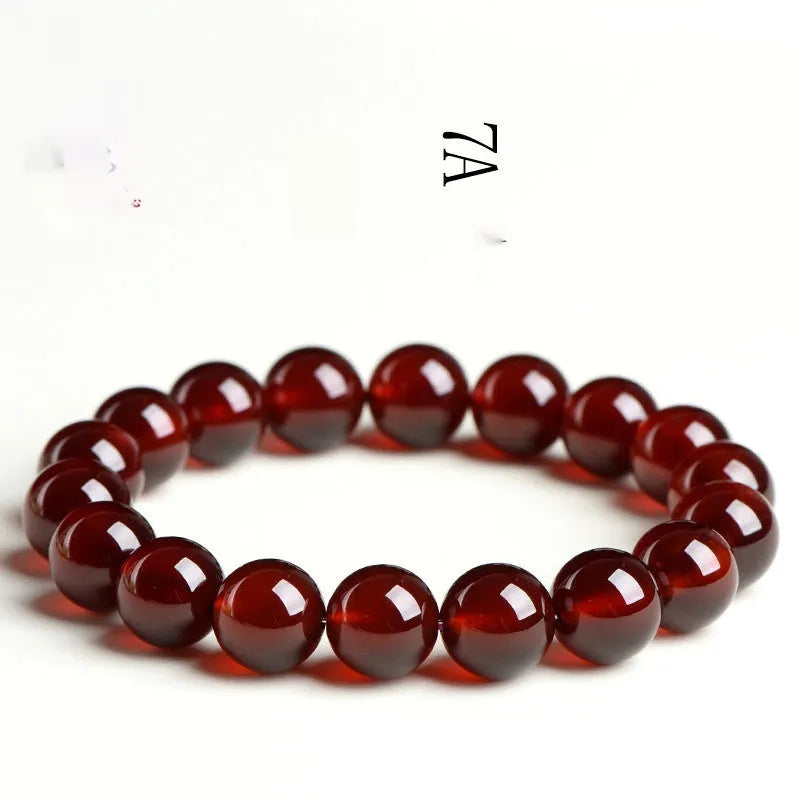 Natural orange red garnet ball crystal bracelet with Ruyi design elements in retro style