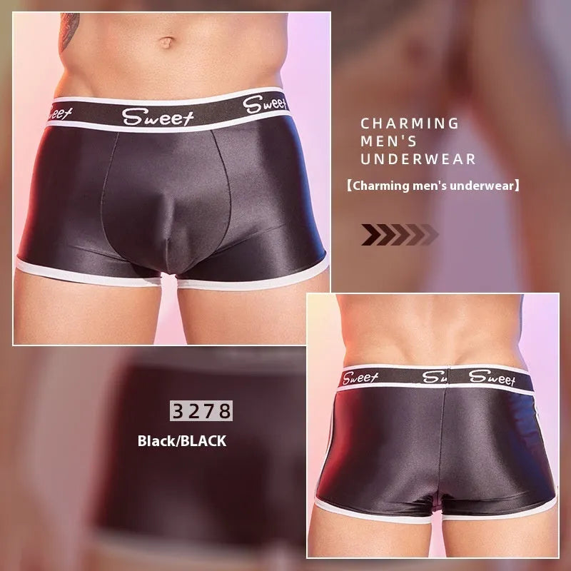 Men's shiny silky boxers in black, white, and sapphire blue colours