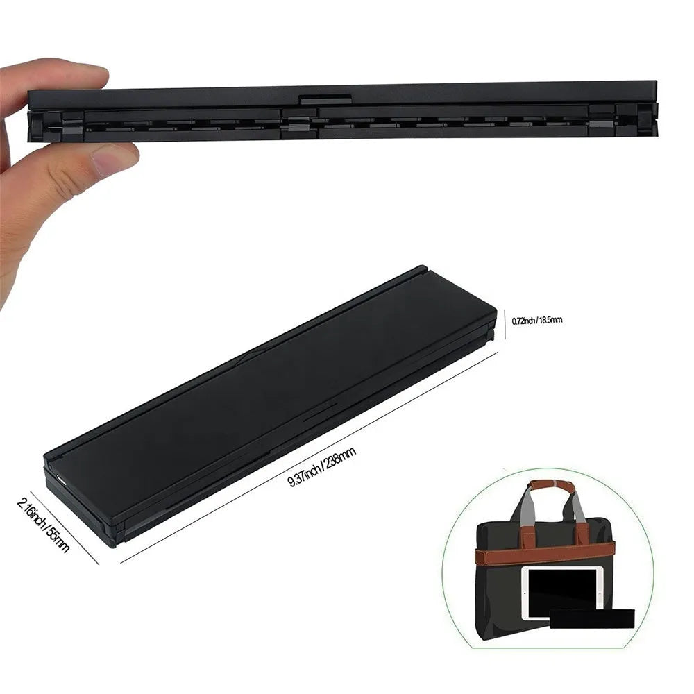 Black and white folding Bluetooth keyboard for tablets with aluminium bottom