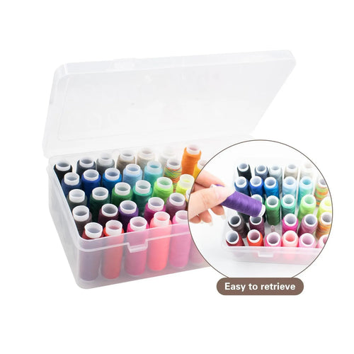 42-compartment plastic embroidery storage box in transparent, pink, or blue colour showing organised thread compartments