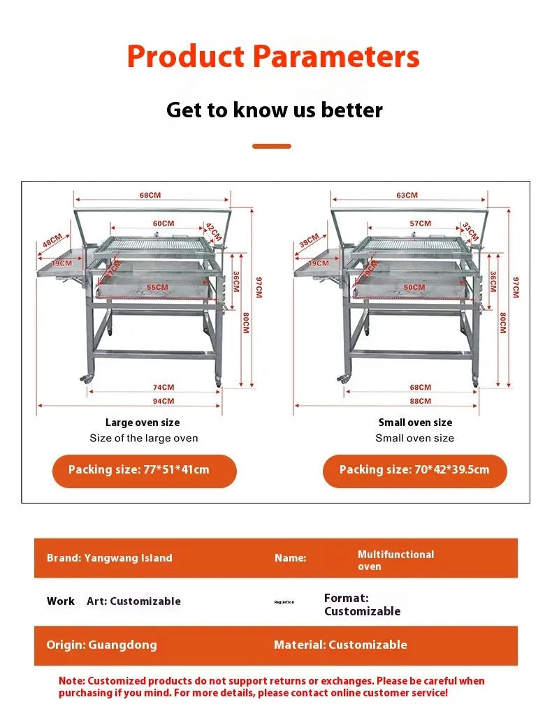 Large black portable charcoal barbecue grill with foldable detachable frame for outdoor cooking