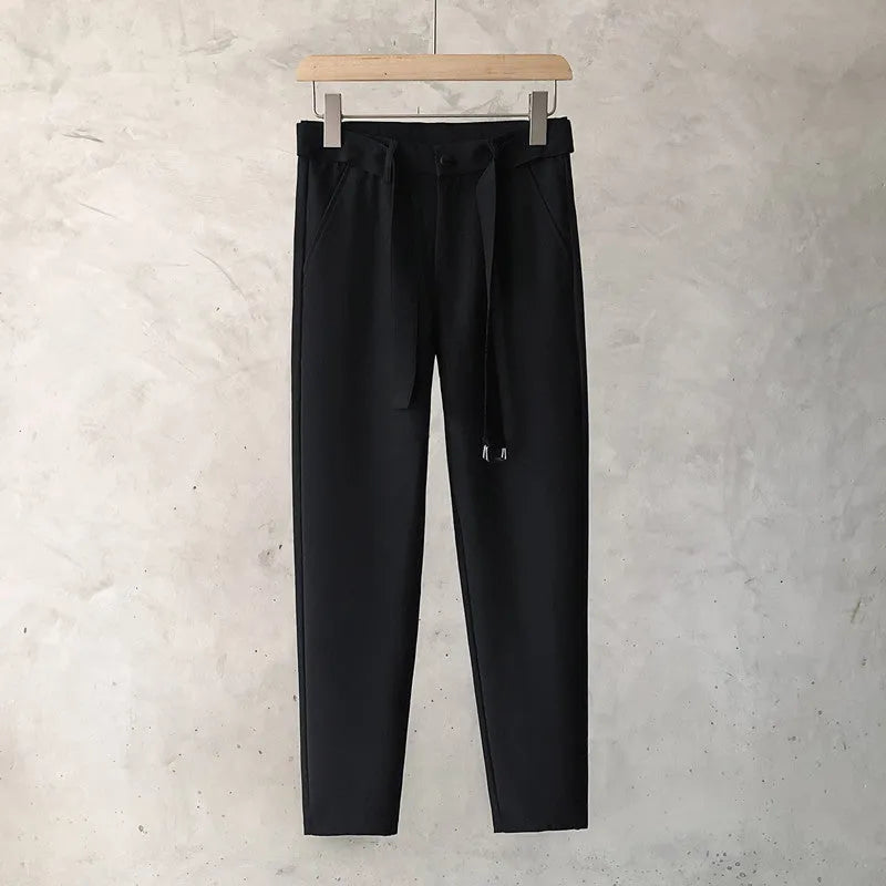 Boys slim straight wool trousers in tapered cut with straight leg opening