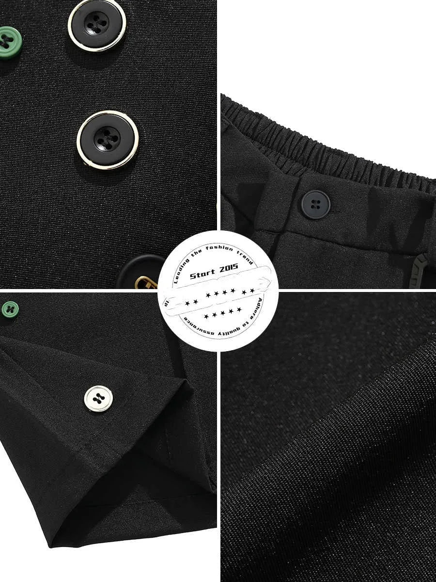 Black men's loose semi-elastic shorts with a colour button and zip fly, straight-leg above-the-knee length.