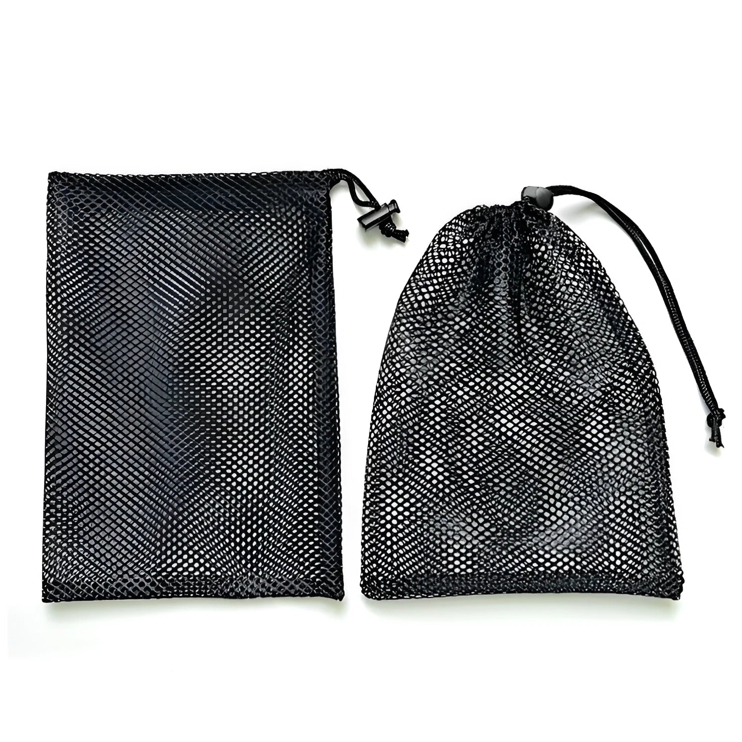 Black mesh drawstring storage bag for children's toys in three size options.